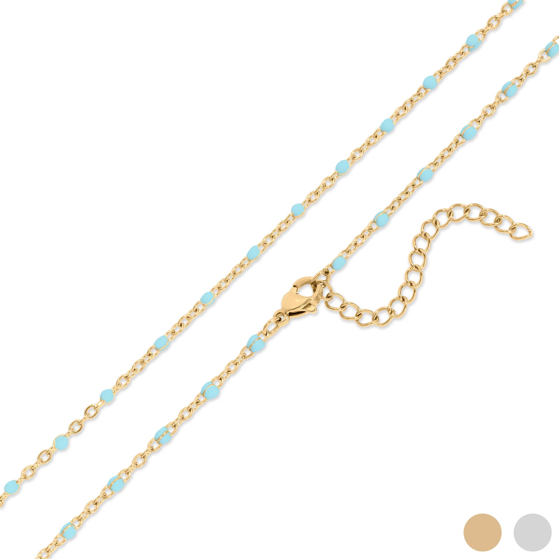 Turquoise Blue Bead Necklace - Gold & Silver