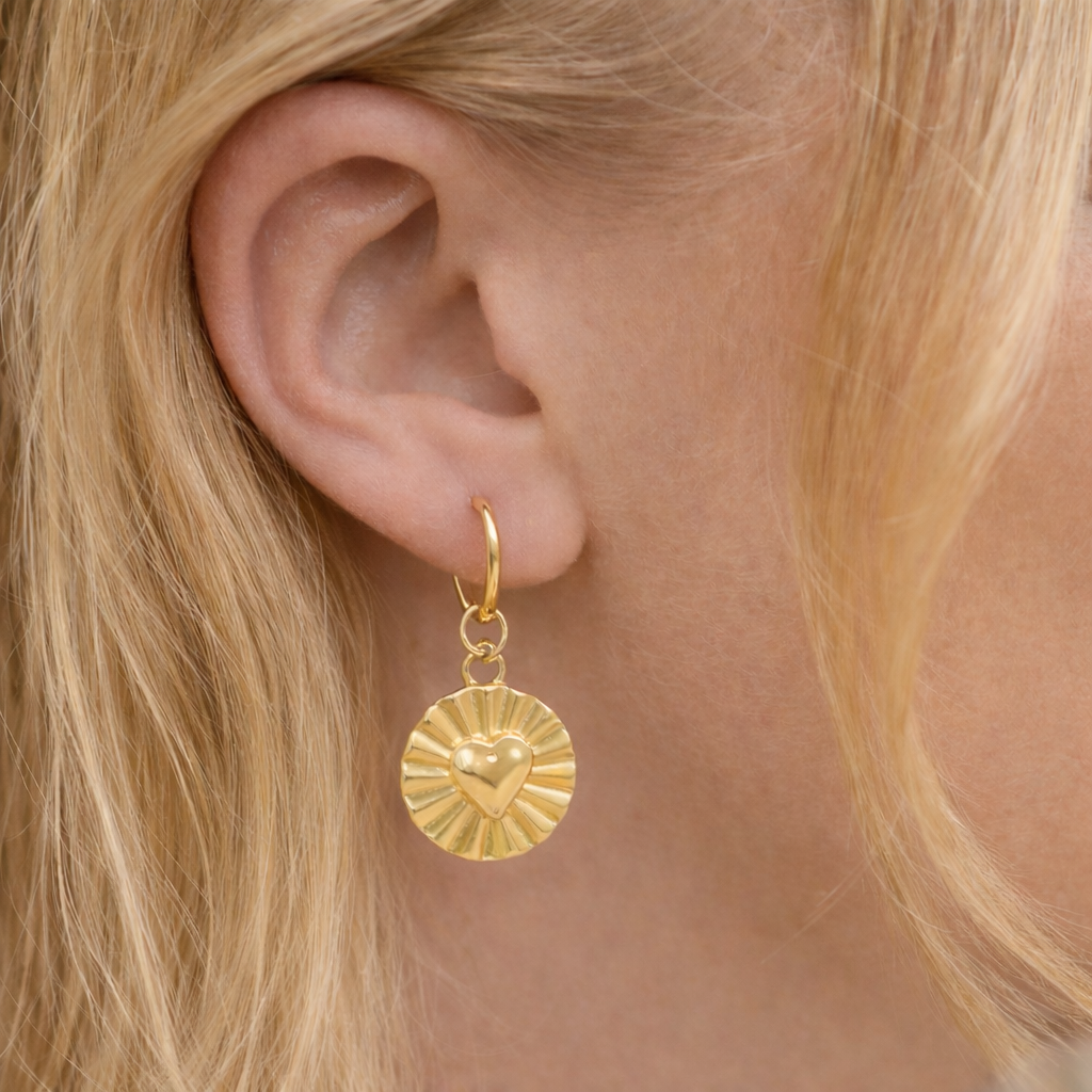Sunburst Heart Hoop Earring