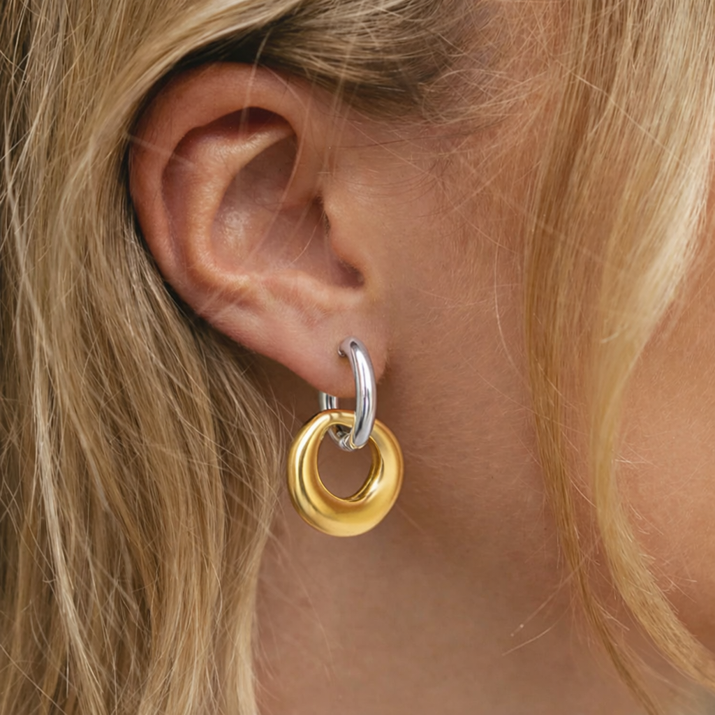 Mix Metal Round Link Earring
