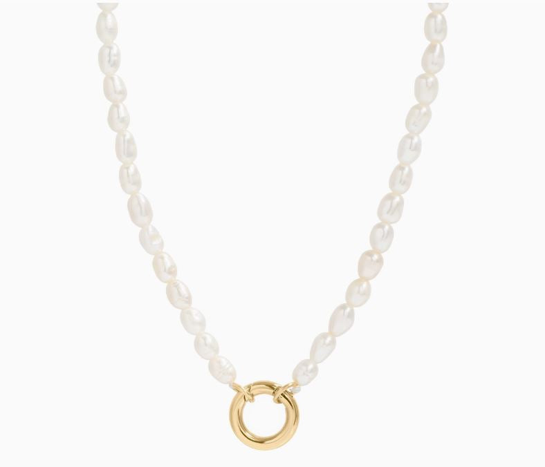 Freshwater Pearl Necklace with Gold Charm Glasp