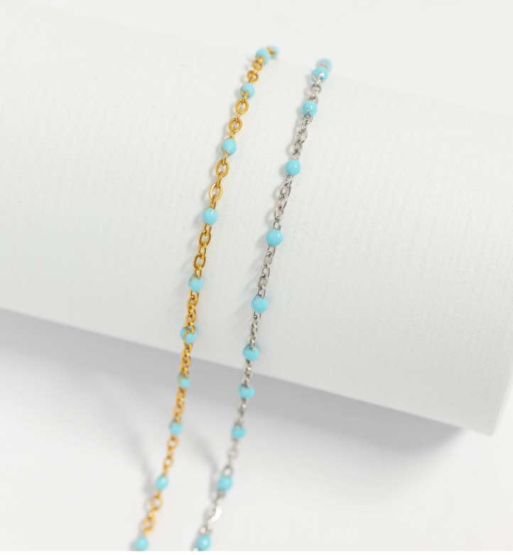 Turquoise Blue Bead Bracelet - Gold & Silver