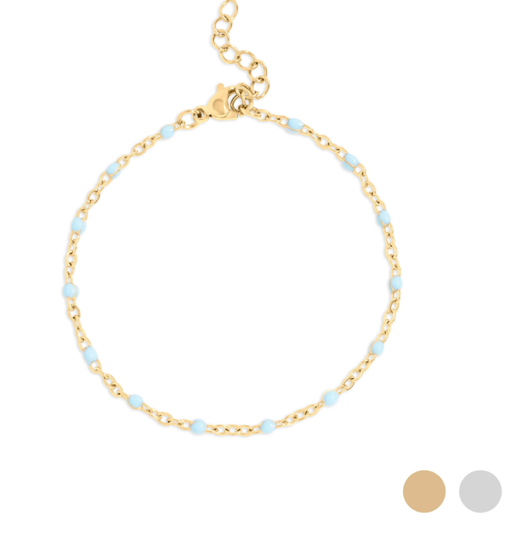 Turquoise Blue Bead Bracelet - Gold & Silver