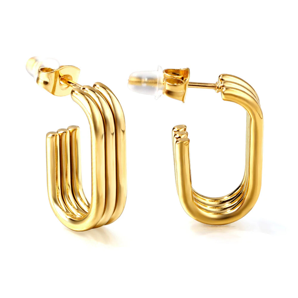 Rectangular 3 Row Hoop Style Earring