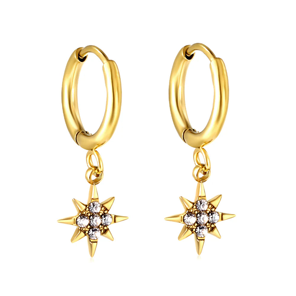Gold Lucky Star Hoop Earring