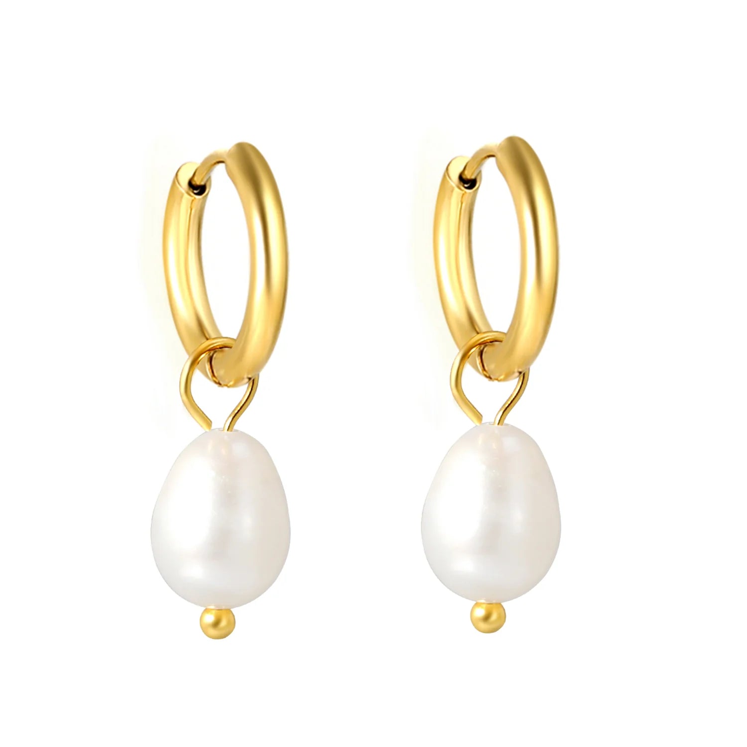 Gold Freshwater Pearl Drop Hoop