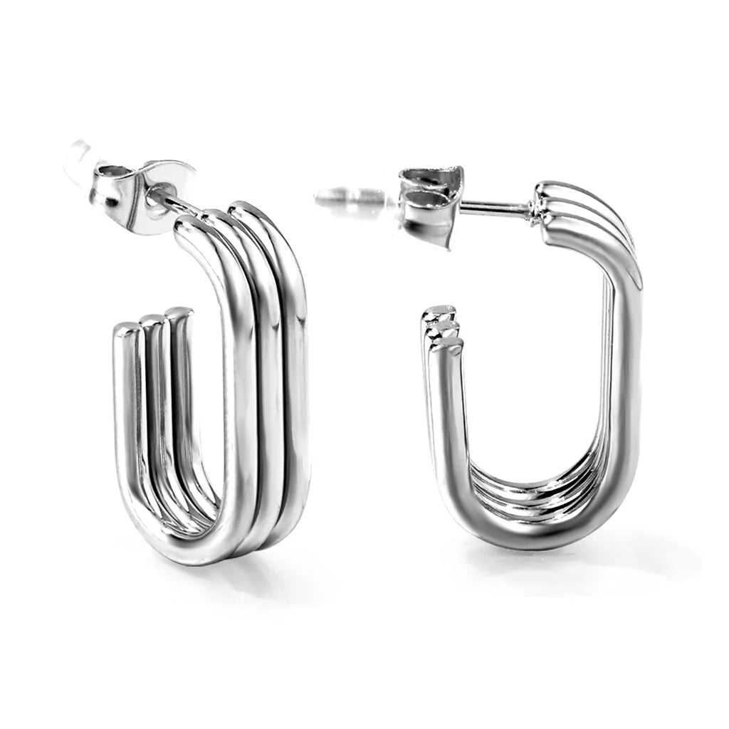 Rectangular 3 Row Hoop Style Earring