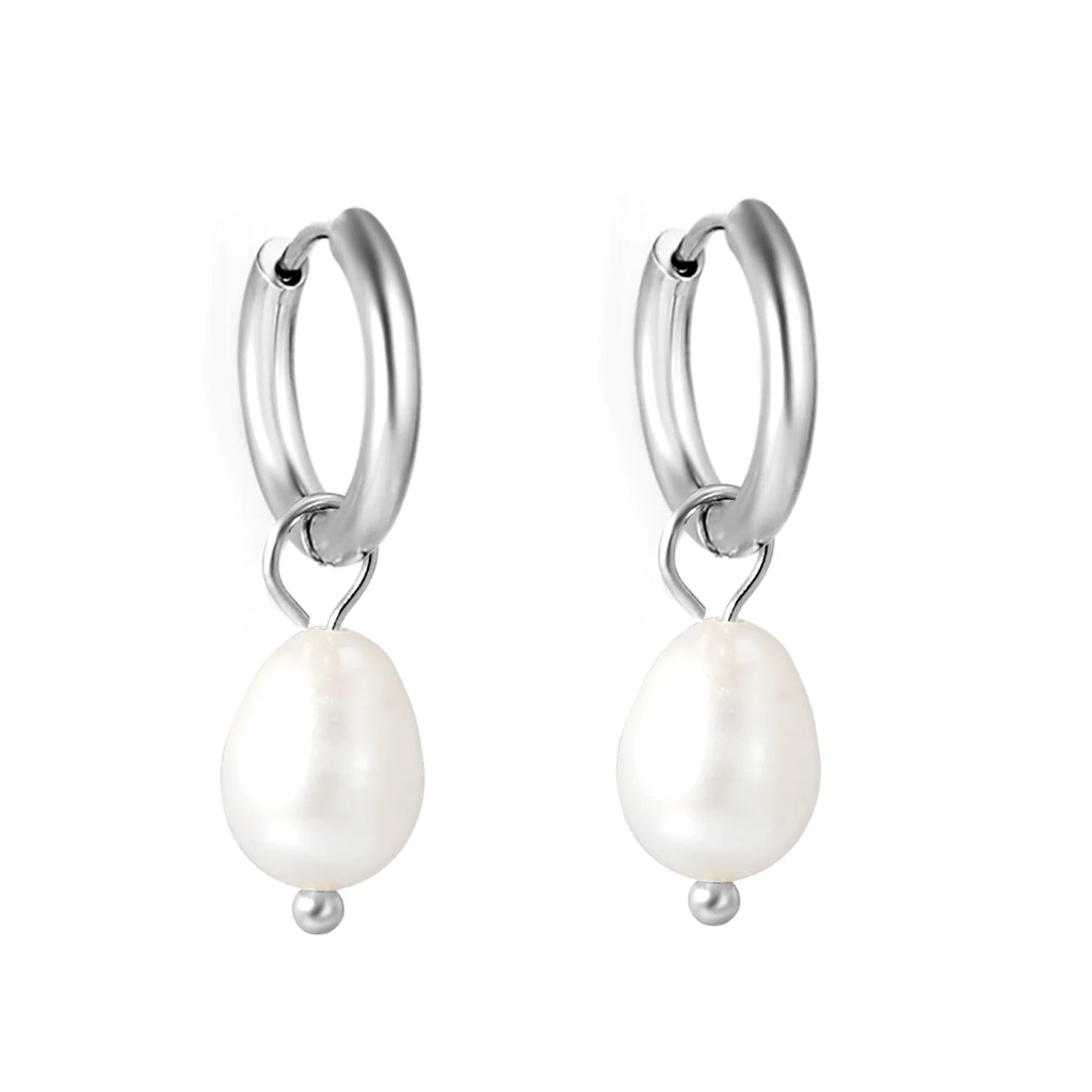 SS Freshwater Pearl Drop Hoop